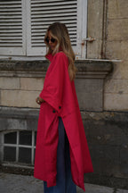 Isaac Long Trench Coat Jacket - Red