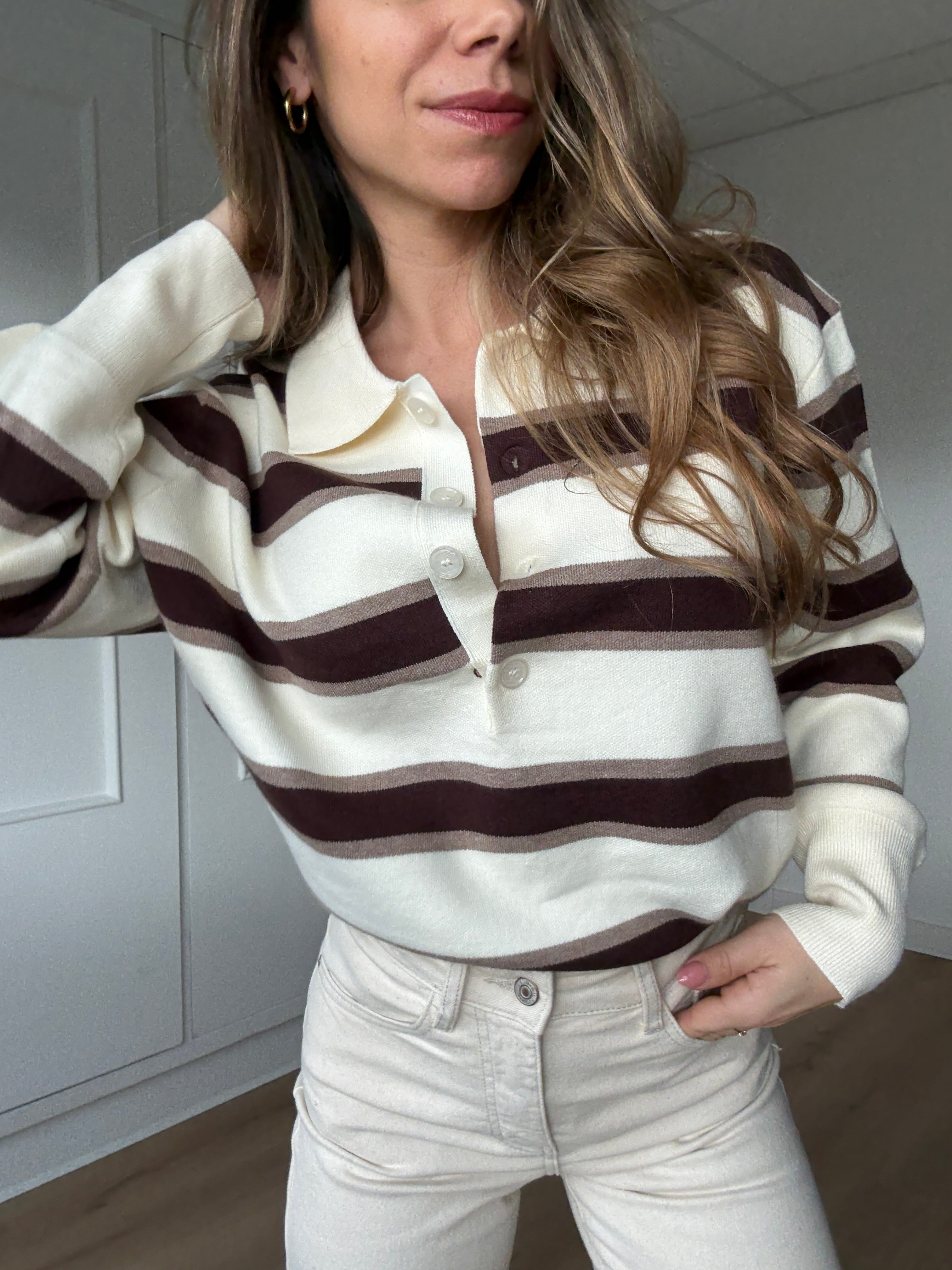 Navy Chocolate Striped Polo Shirt