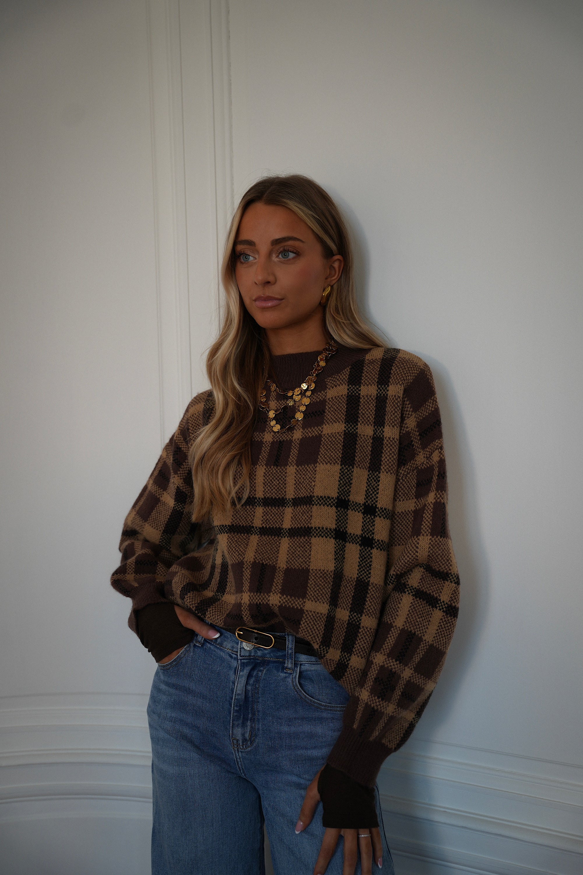 Esmee Camel - Checked Sweater