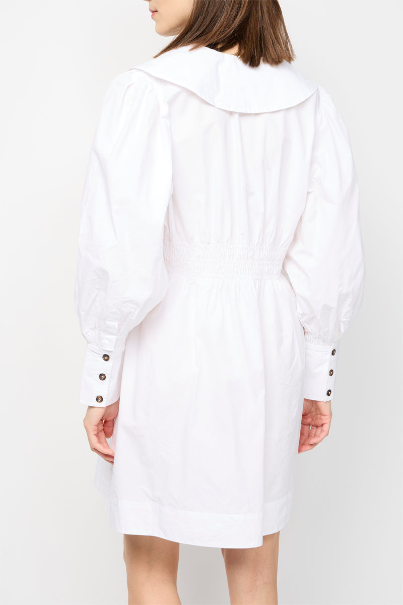 Mini-Robe Smockée À Col En V En Popeline De Coton - Bright White
