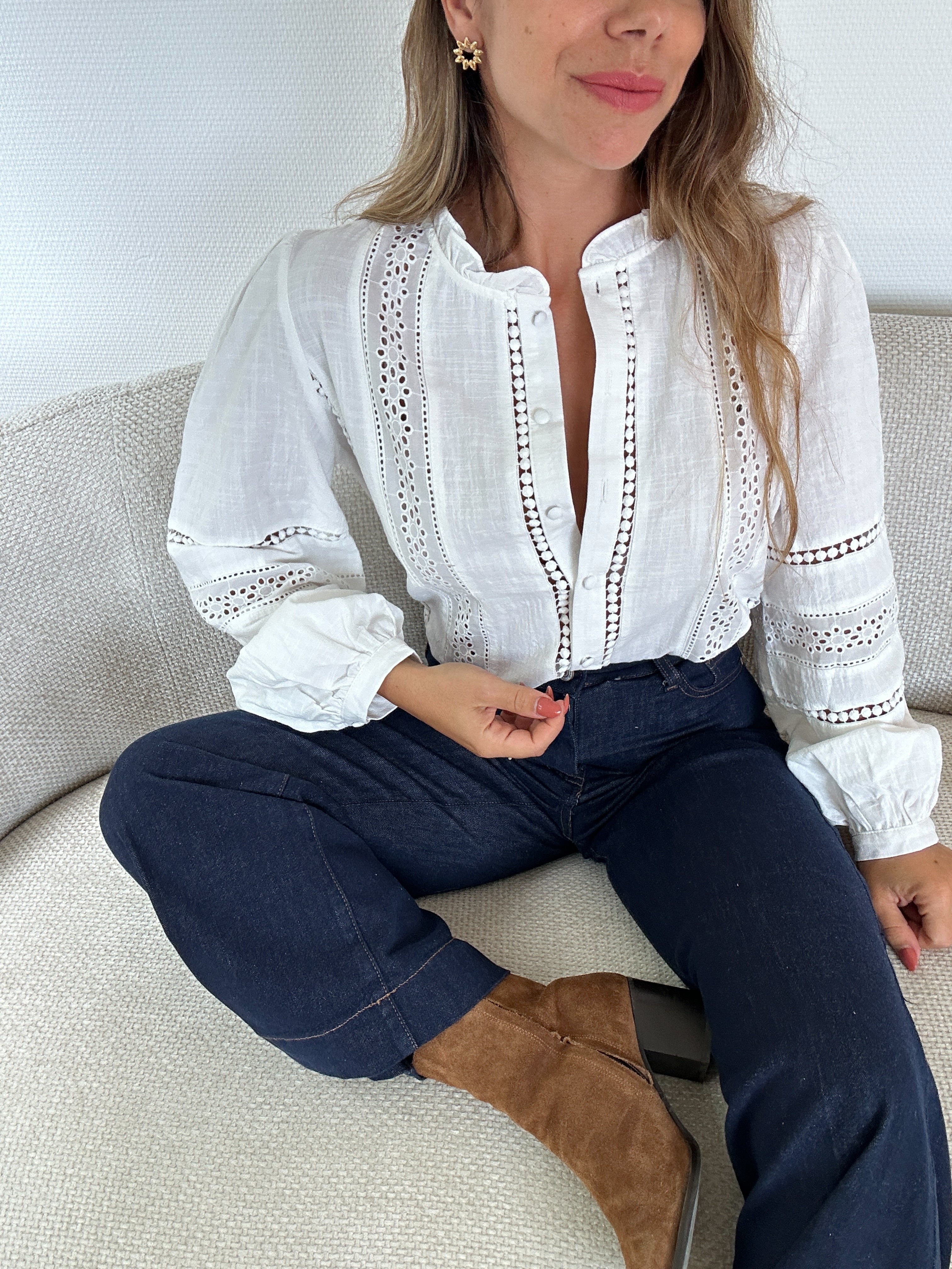 White Blouse with Colombe Embroidery