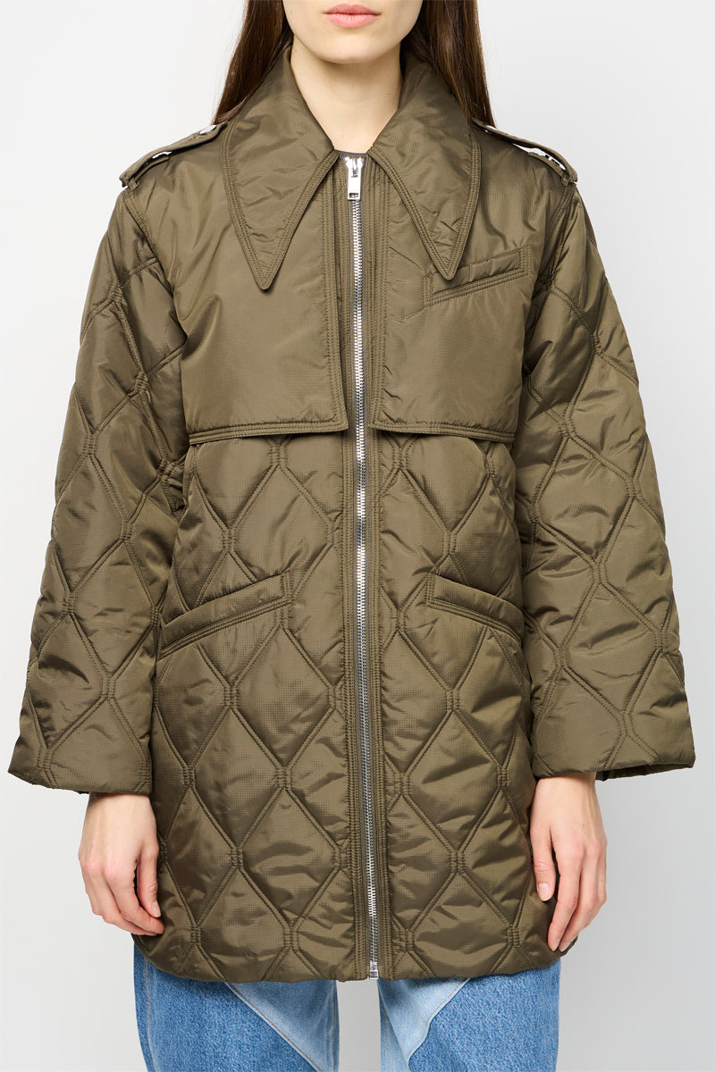 Ripstop Quilted Mid-Length Jacket - Kalamata