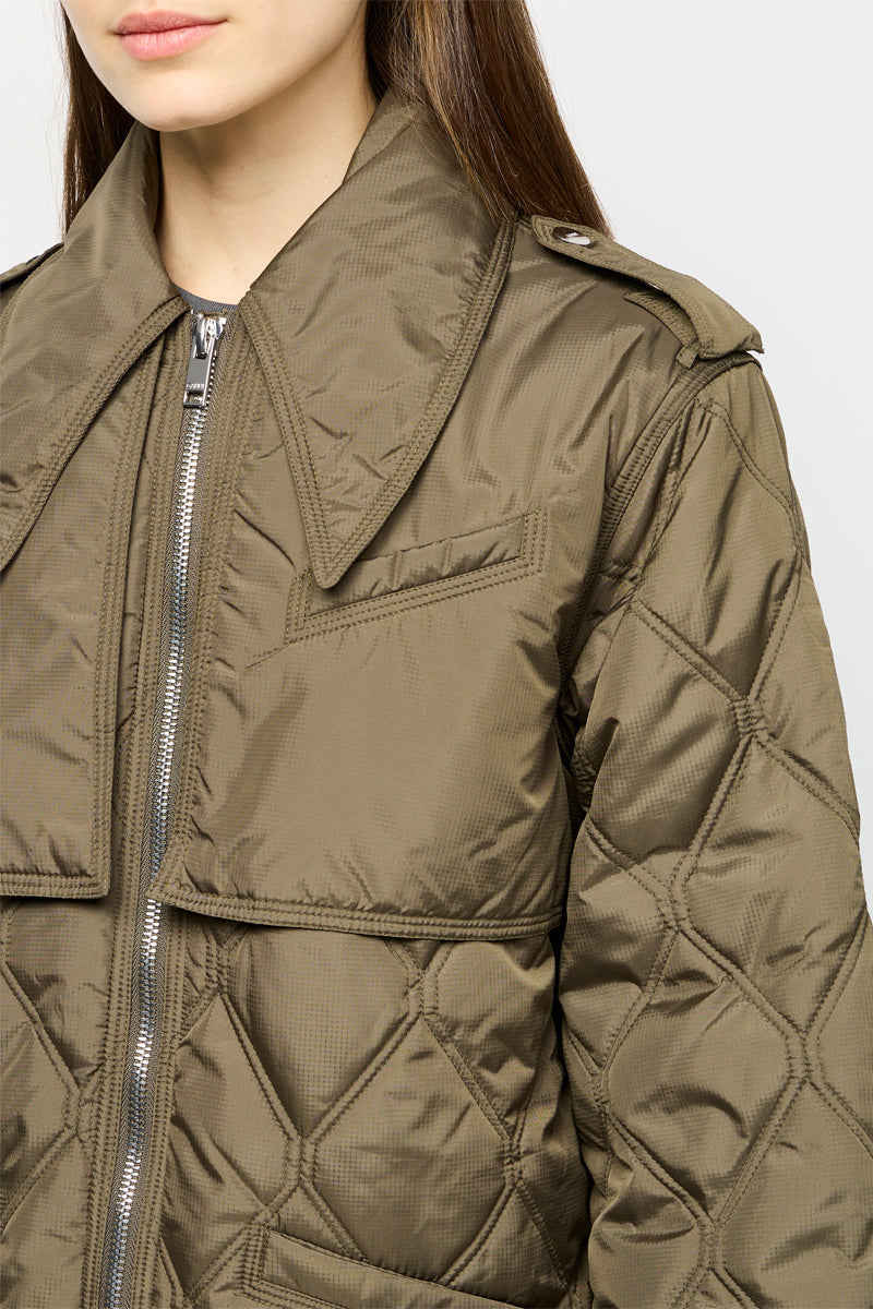 Ripstop Quilted Mid-Length Jacket - Kalamata