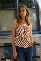 Elie Striped Bustier Top Caramel