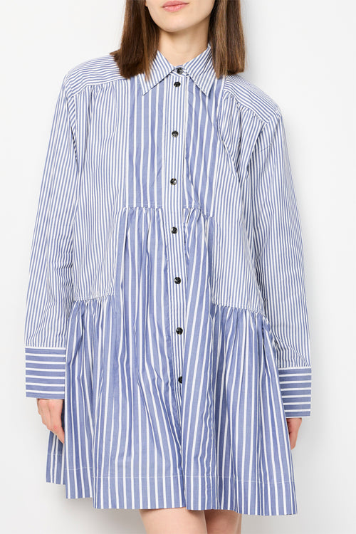Large Cotton Stripe Mini Dress Shirt - Gray Blue
