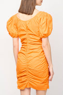 Ganni - Mini-Robe Froncée À Col En U En Popeline De Coton - Vibrant Orange