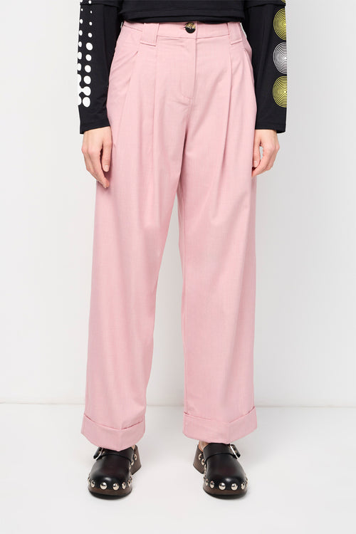 Ample Pleated Pants Mid-rise Drapey Melange - Pink Tulle