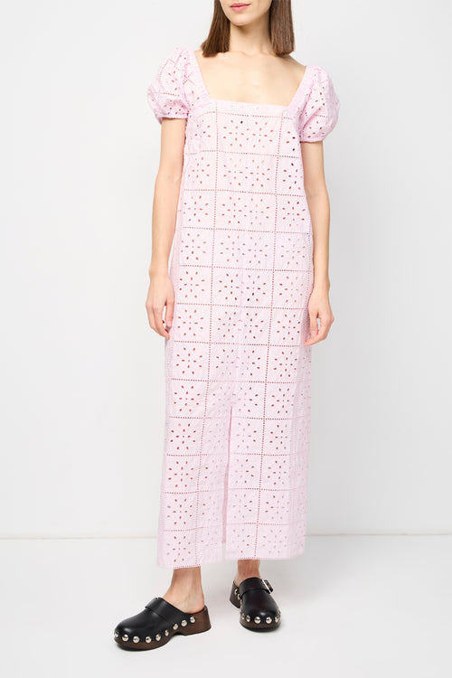 Mi-Long Dress With Broderie Anglaise - Pink Tulle