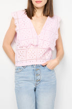 Rhythmic Collar Top In Broderie Anglaise - Pink Tulle