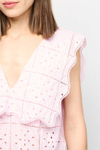 Rhythmic Collar Top In Broderie Anglaise - Pink Tulle