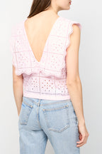 Rhythmic Collar Top In Broderie Anglaise - Pink Tulle