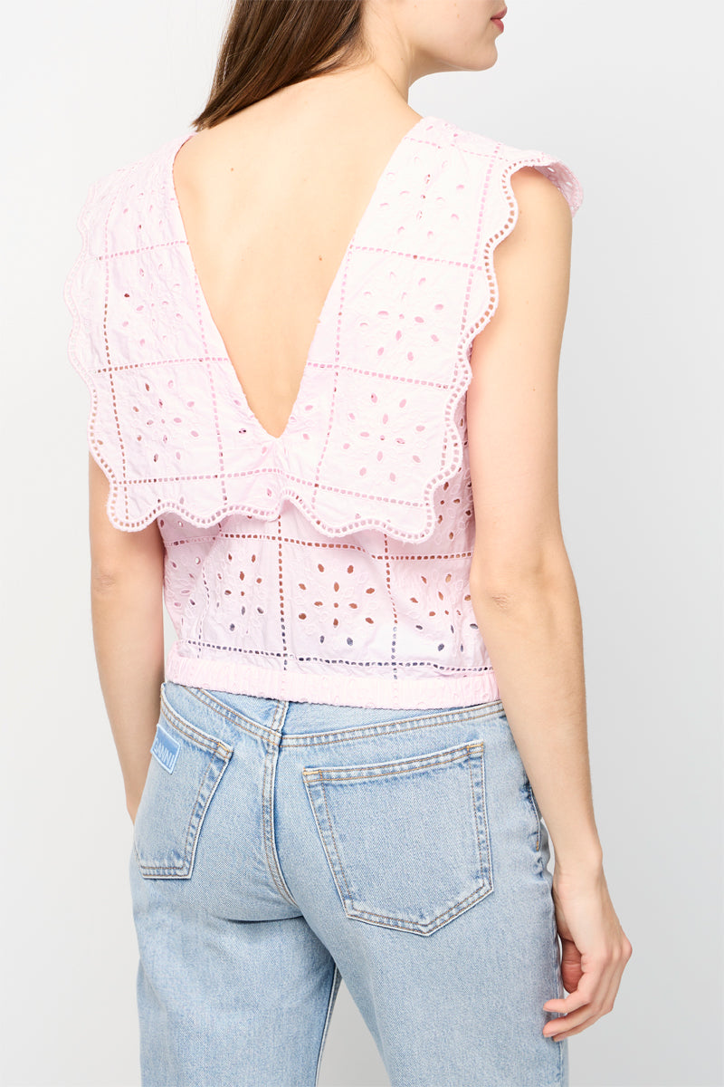 Rhythmic Collar Top In Broderie Anglaise - Pink Tulle