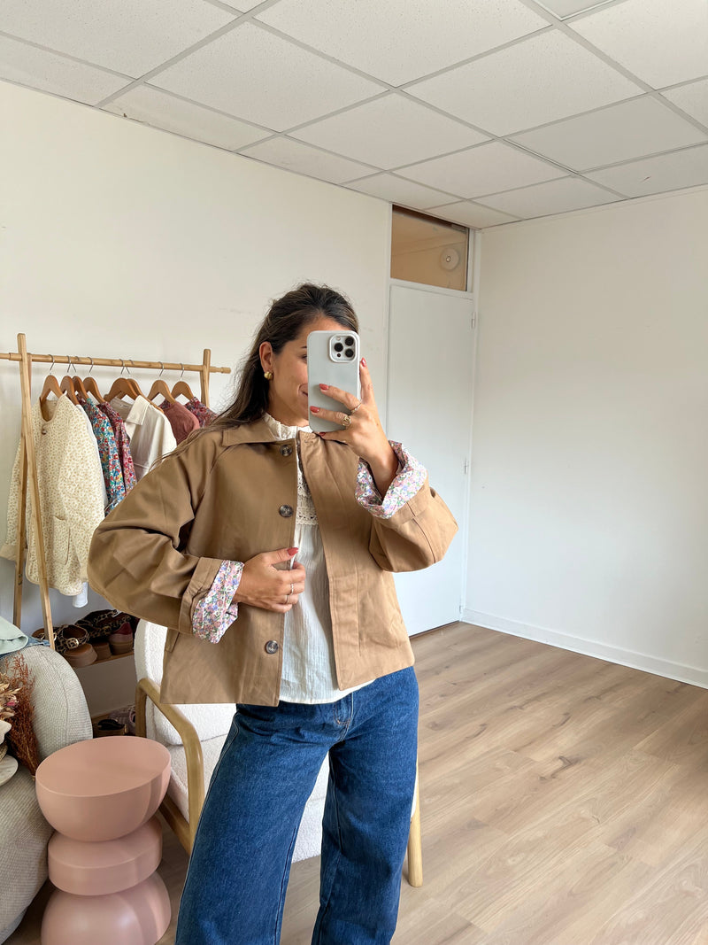 Edith Trench Jacket In Liberty Camel Cotton