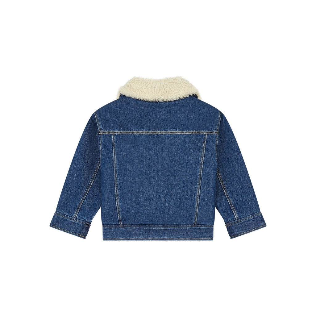 Organic Denim Jacket with Sherpa Lining - Blue - Girls