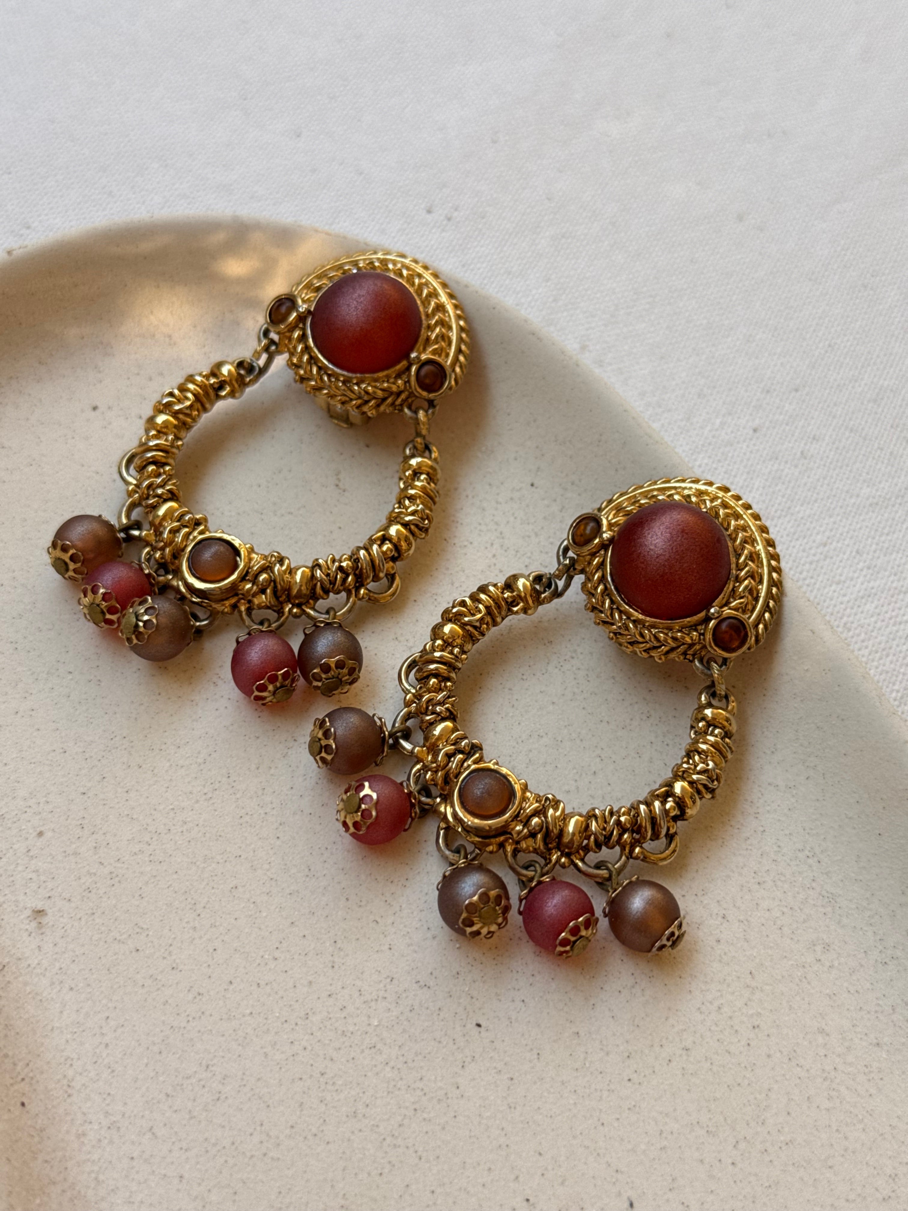 Boucles D’Oreilles Vintage - Pendantes Perles Roses