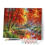 Pintura por números - Río de Otoño y barca