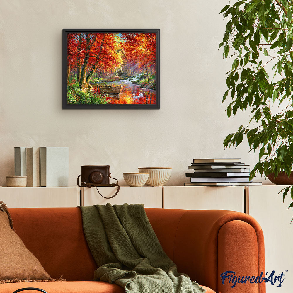 Pintura por números - Río de Otoño y barca