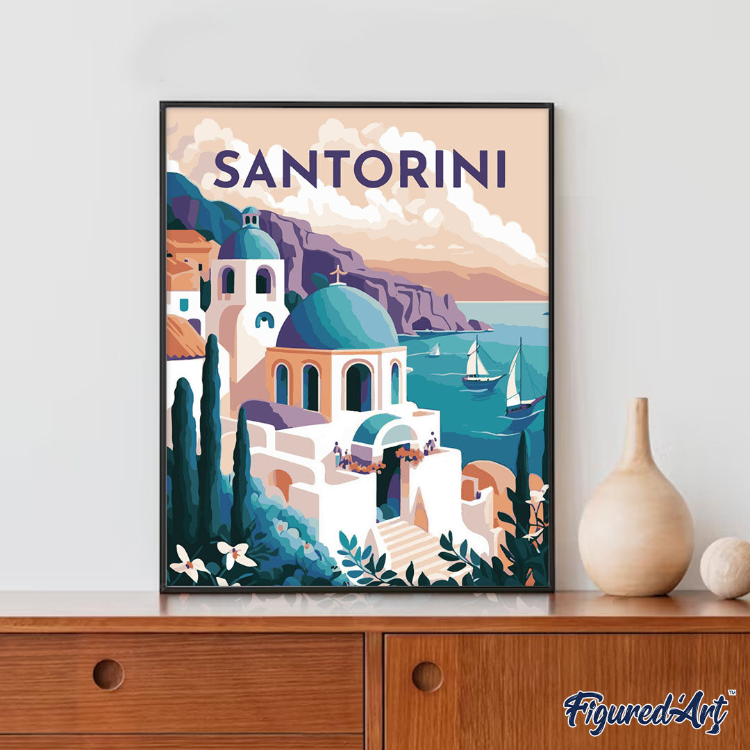 Peinture Par Numéros - Affiche Vintage Santorin