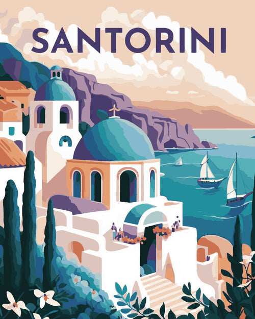 Peinture Par Numéros - Affiche Vintage Santorin
