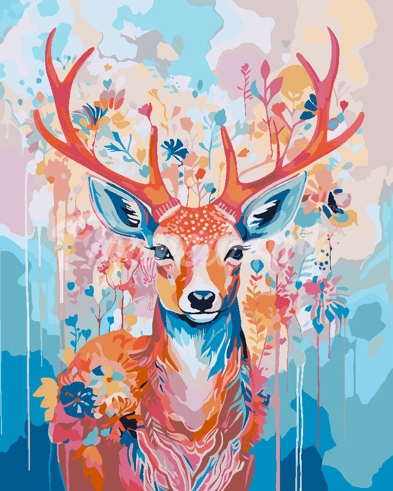 Peinture Par Numéros - Cerf Coloré En Fleurs