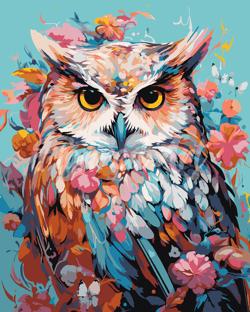 Peinture Par Numéros - Hibou Coloré En Fleurs