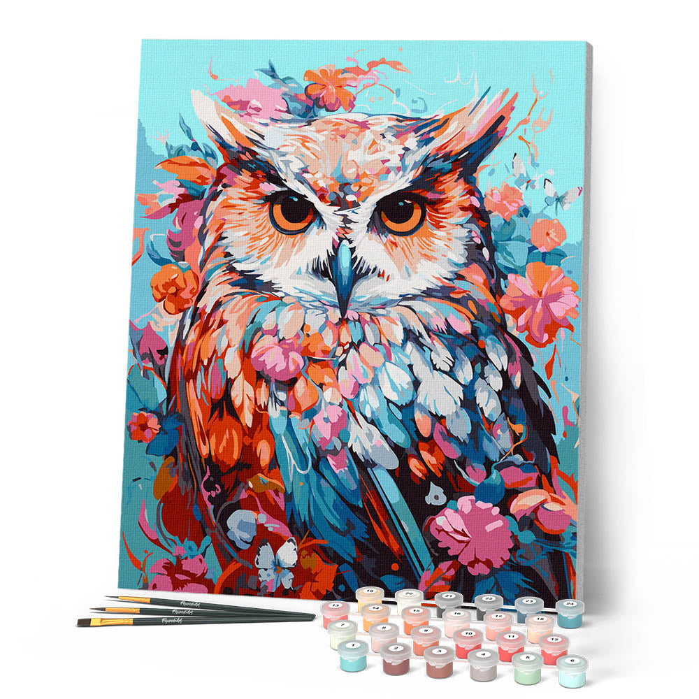 Peinture Par Numéros - Hibou Coloré En Fleurs