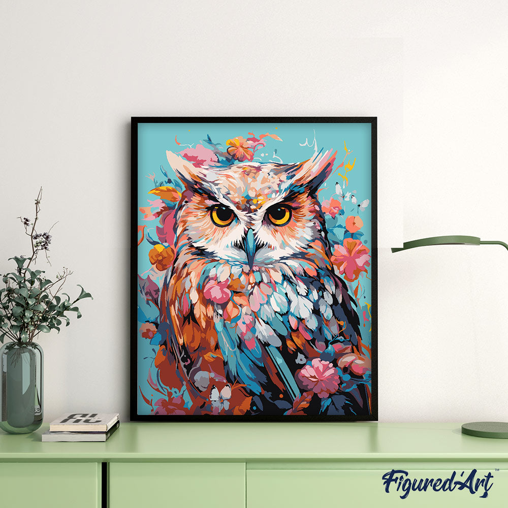 Peinture Par Numéros - Hibou Coloré En Fleurs