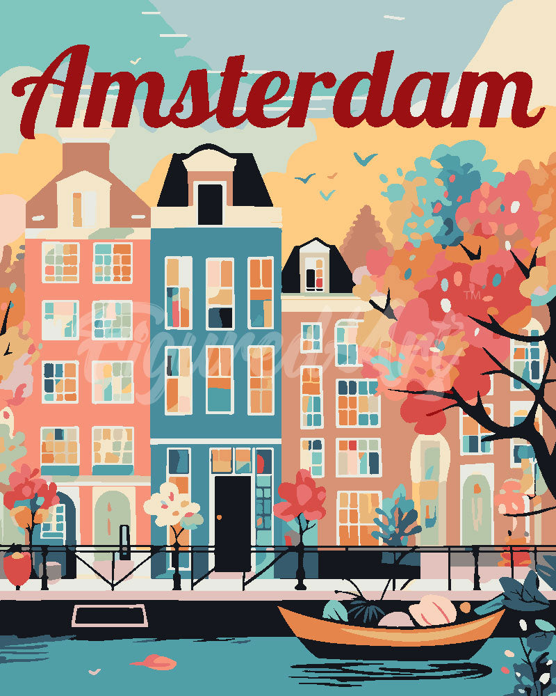 Peinture Par Numéros - Affiche De Voyage Amsterdam En Fleurs