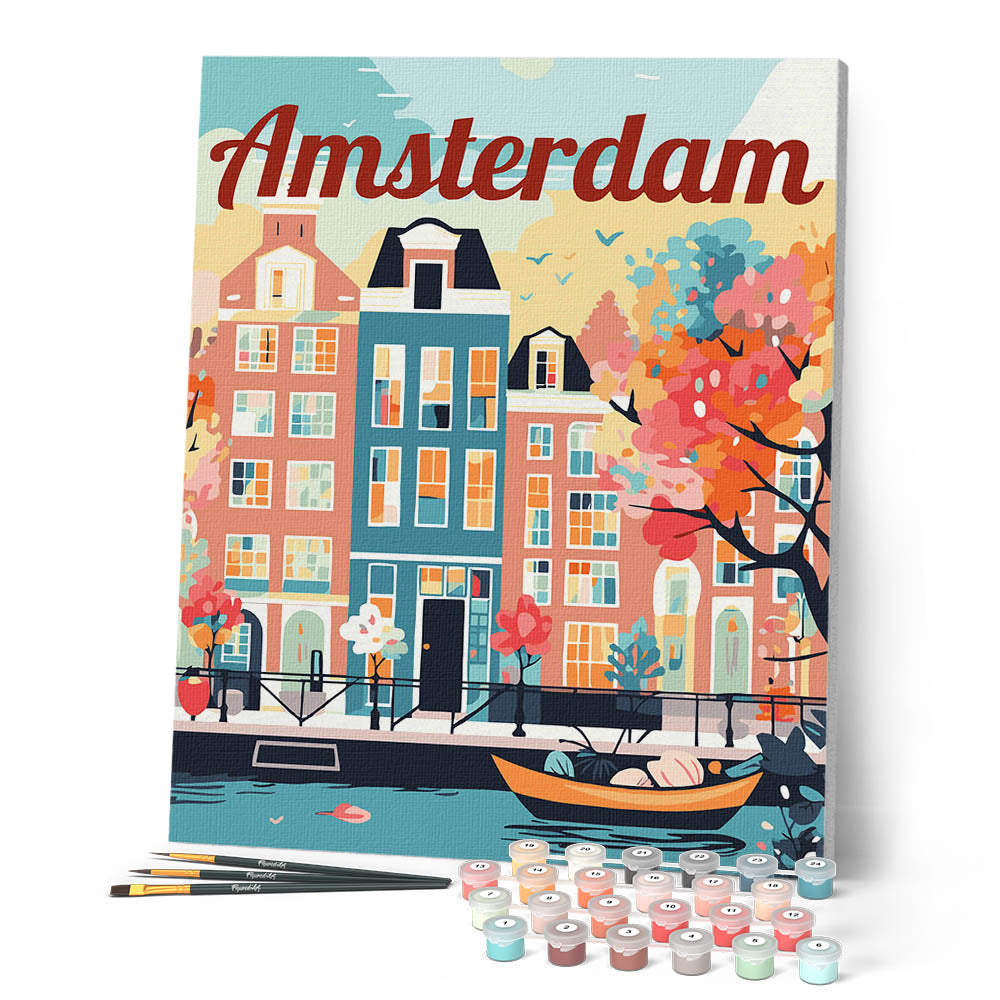 Peinture Par Numéros - Affiche De Voyage Amsterdam En Fleurs