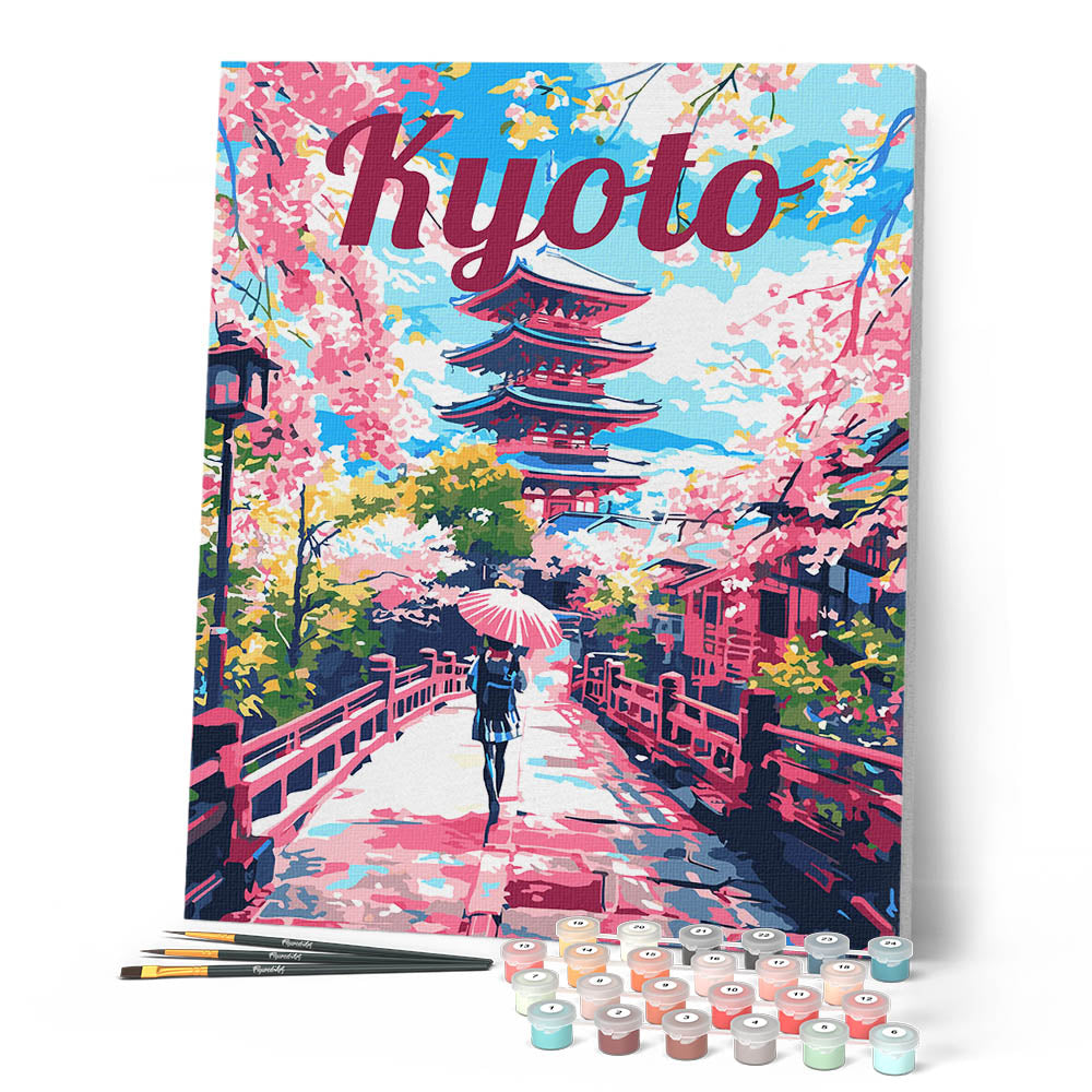 Peinture Par Numéros - Affiche De Voyage Kyoto En Fleurs