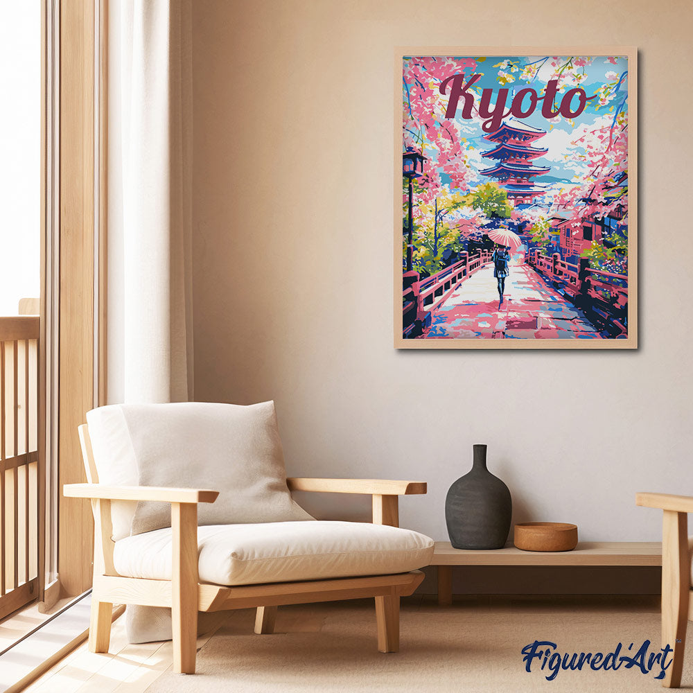 Peinture Par Numéros - Affiche De Voyage Kyoto En Fleurs