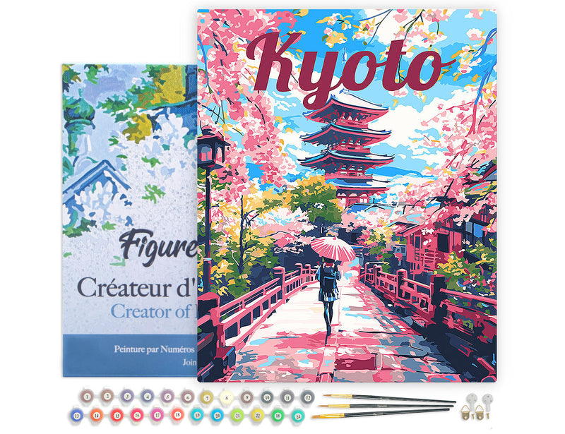 Peinture Par Numéros - Affiche De Voyage Kyoto En Fleurs