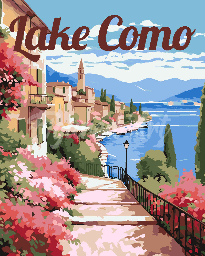 Peinture Par Numéros - Affiche De Voyage Lac De Côme En Fleurs