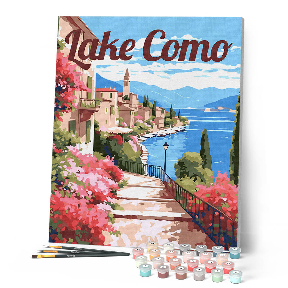 Peinture Par Numéros - Affiche De Voyage Lac De Côme En Fleurs