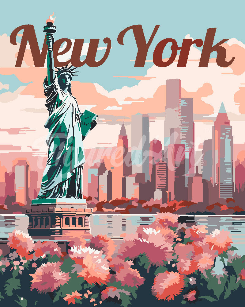 Peinture Par Numéros - Affiche De Voyage New York En Fleurs