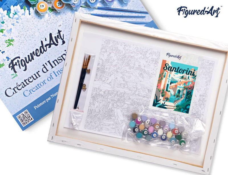 Peinture Par Numéros - Affiche De Voyage Santorin En Fleurs