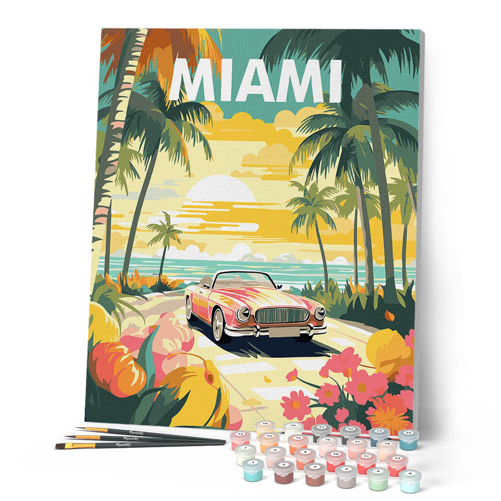 Peinture Par Numéros - Affiche De Voyage Miami Au Coucher Du Soleil