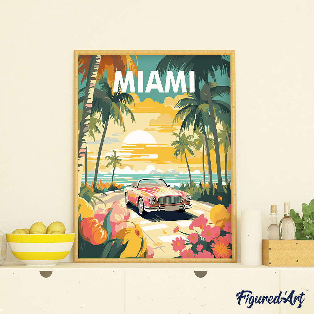 Peinture Par Numéros - Affiche De Voyage Miami Au Coucher Du Soleil