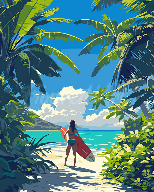 Peinture par numéros Figured'Art Paradis tropical du surf