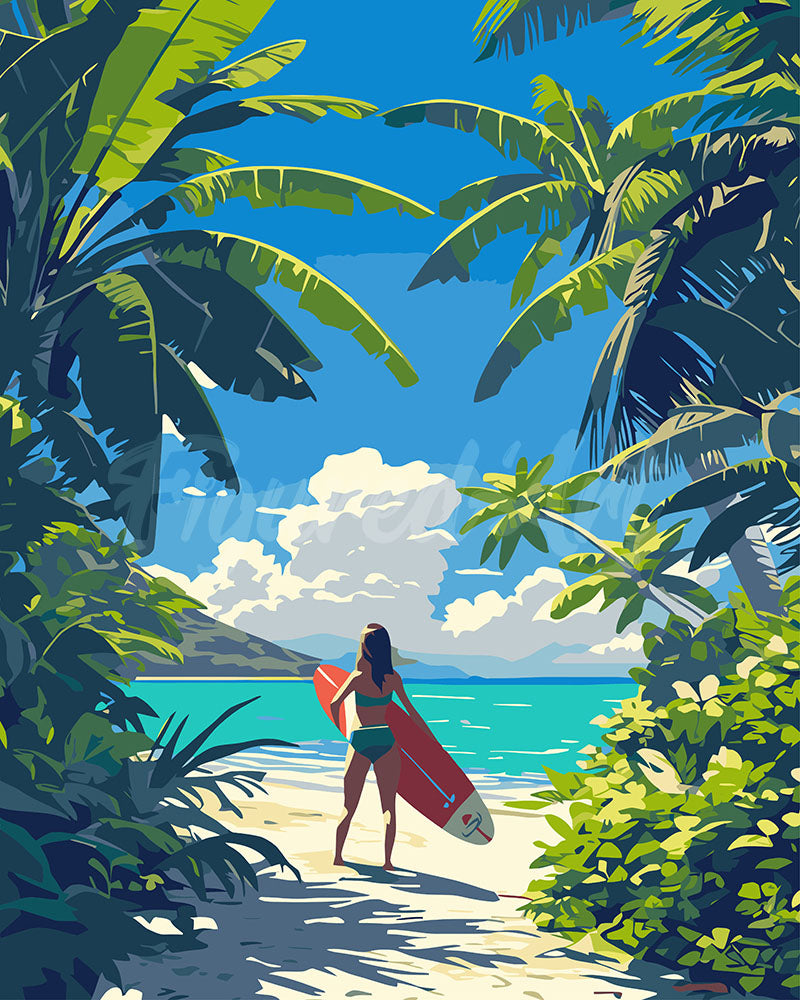 Peinture par numéros Figured'Art Paradis tropical du surf