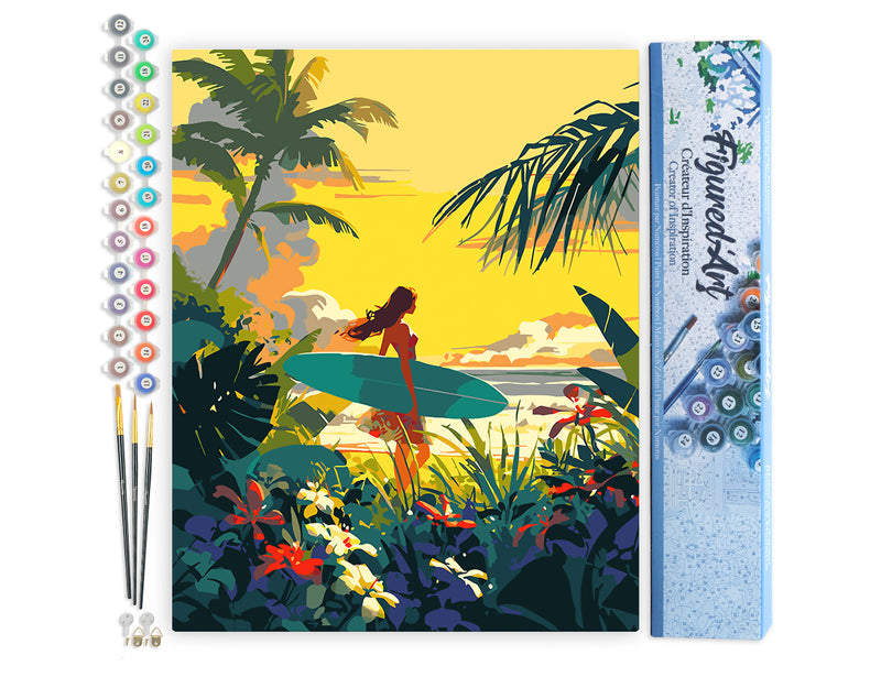 Peinture Par Numéros - Surfeuse Au Coucher Du Soleil