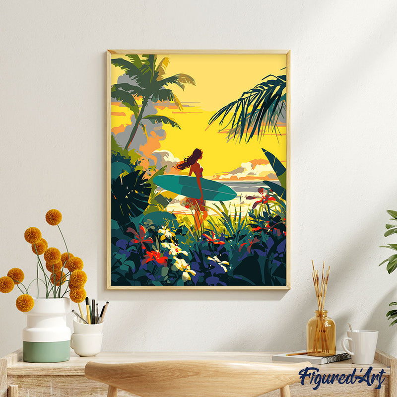 Peinture Par Numéros - Surfeuse Au Coucher Du Soleil