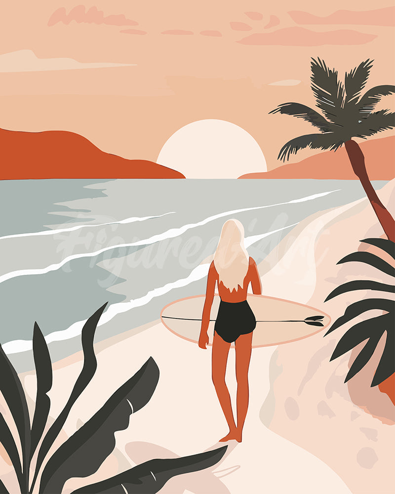 Peinture Par Numéros - Promenade Sur La Plage Au Coucher Du Soleil