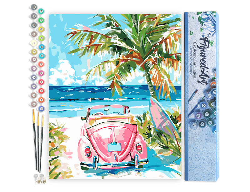 Peinture Par Numéros - Voiture Rose Près De La Mer