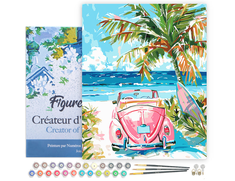 Peinture Par Numéros - Voiture Rose Près De La Mer