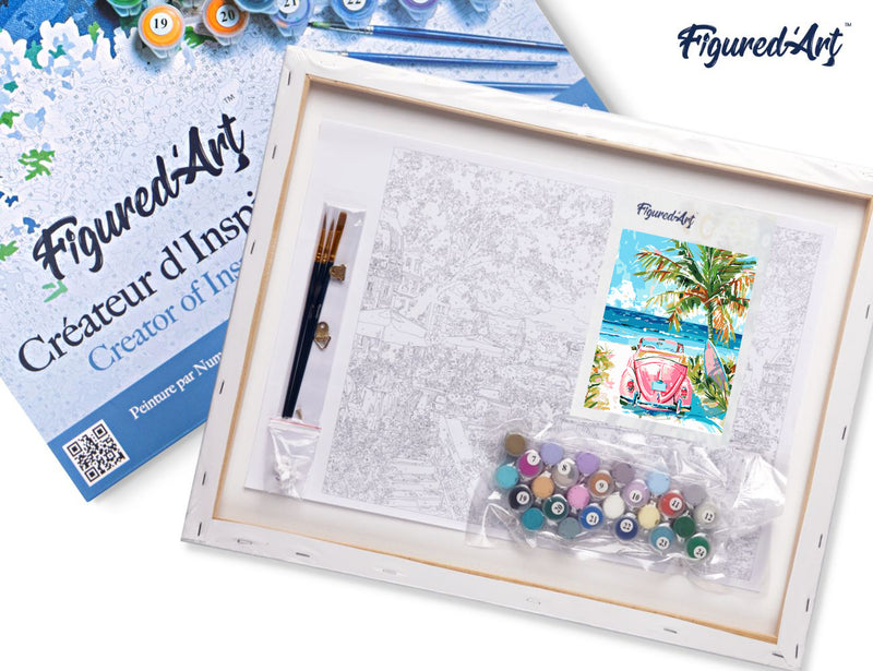 Peinture Par Numéros - Voiture Rose Près De La Mer