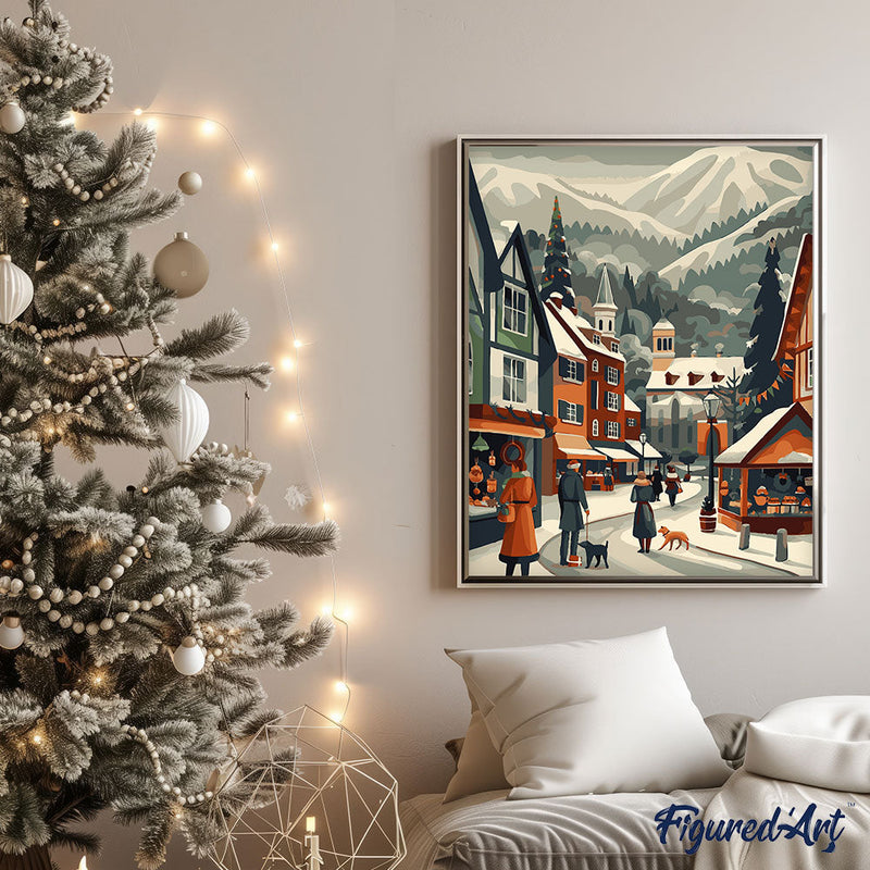 Peinture Par Numéros - Marché De Noël Dans La Vallée - Toile Roulée