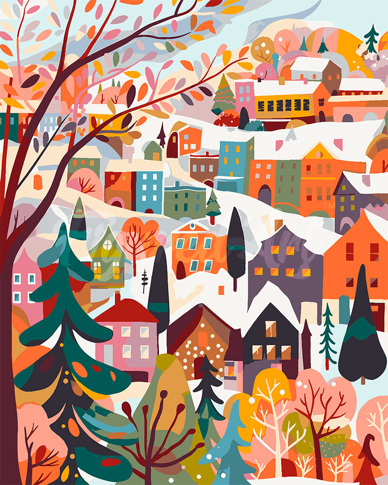 Peinture Par Numéros - Village Hivernal Coloré
