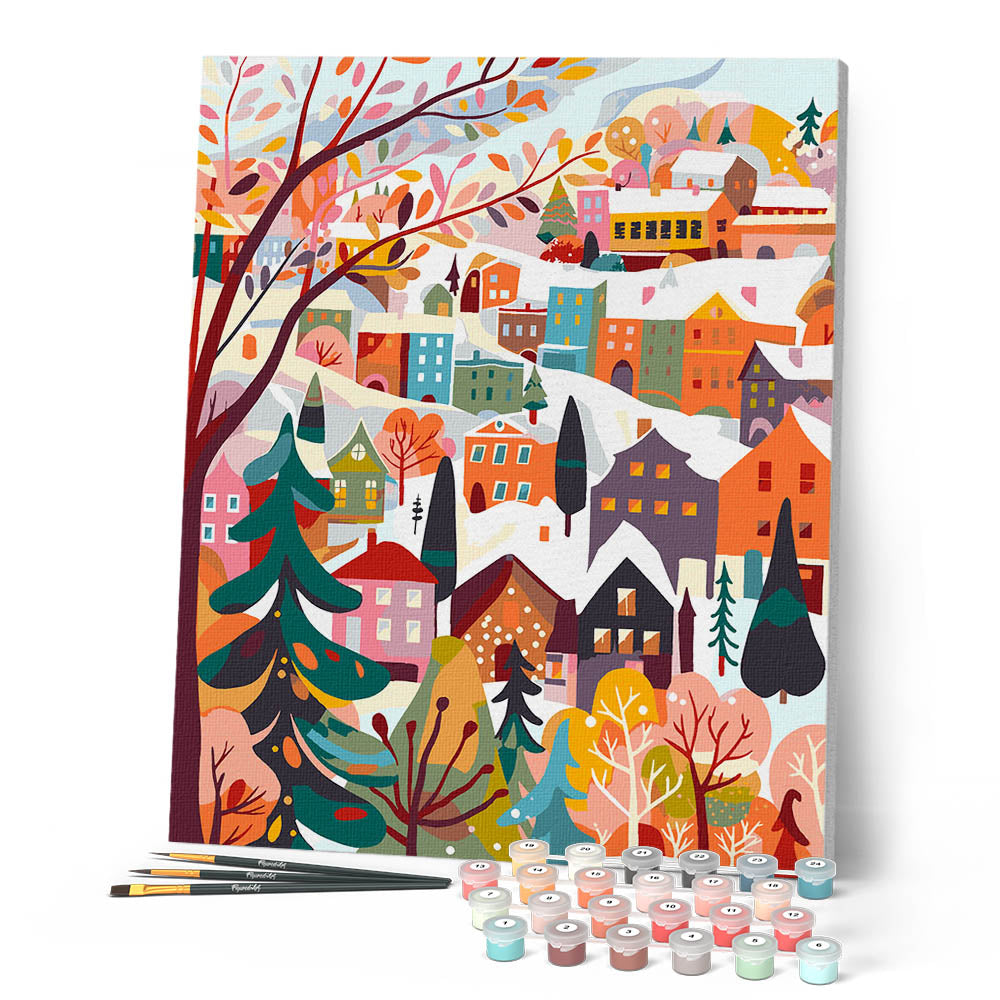 Peinture Par Numéros - Village Hivernal Coloré