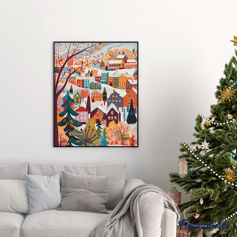 Peinture Par Numéros - Village Hivernal Coloré